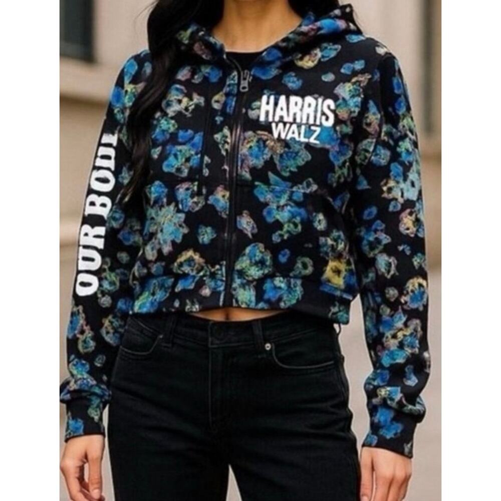 ULLA JOHNSON DESIGNERS FOR DEMOCRACY Black Floral Hoodie Our Bodies Our Vote XL